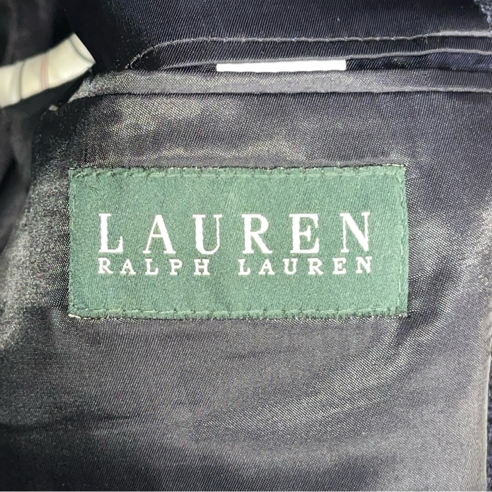 Lauren Ralph Lauren Grey 100% Wool Blazer Windowpane Size 44L Suede Elbow Patch - Picture 7 of 12